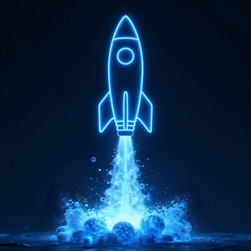 Vintage cartoon illustration of a vector spaceship rocket ship surfing on a glass beach wave with a surfboard light symbol design