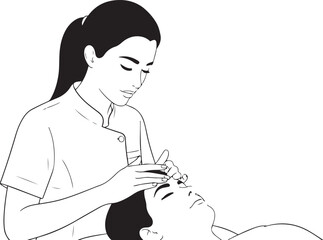 Woman receiving facial treatment from a technician massage skincare