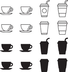 Fototapeta premium Coffee Cup Takeaway Mug Icons Line Set