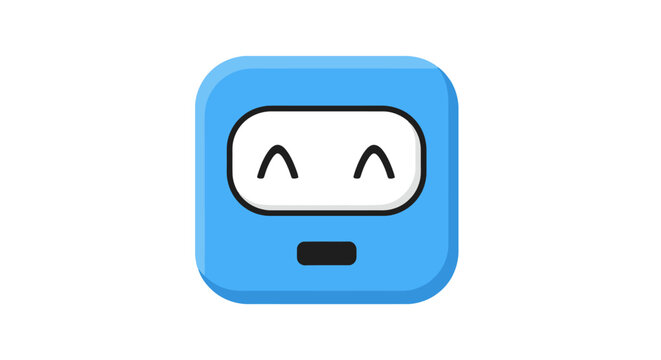 Simple Robot Icon with Blue Square Face and White Smile Displayed on Screen