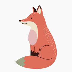 Obraz premium Cute illustrated fox with orange fur sitting calmly on white background 