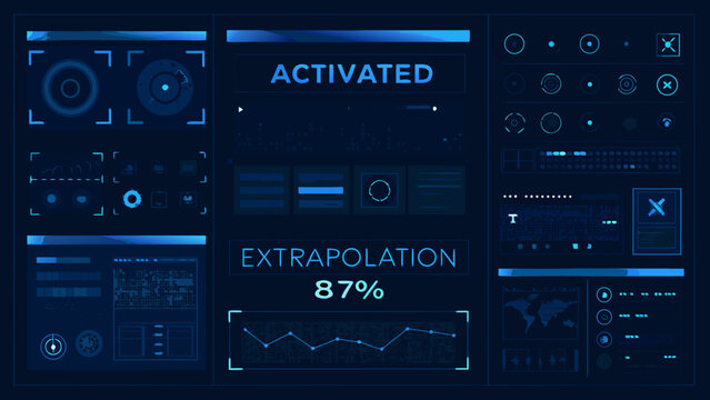 Futuristic user interface with activated status and data extrapolation display