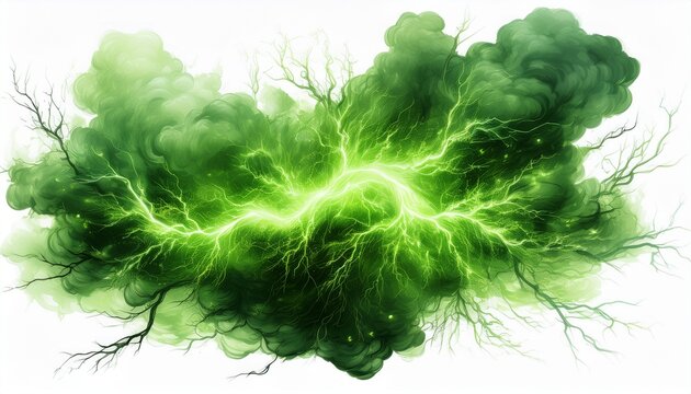 electrical green toxic lightning isolated on white or transparent