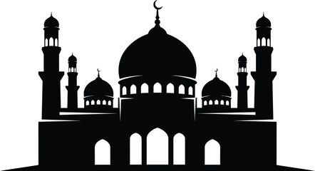 Silhouette of a mosque with domes and minarets on a white background © Rohima