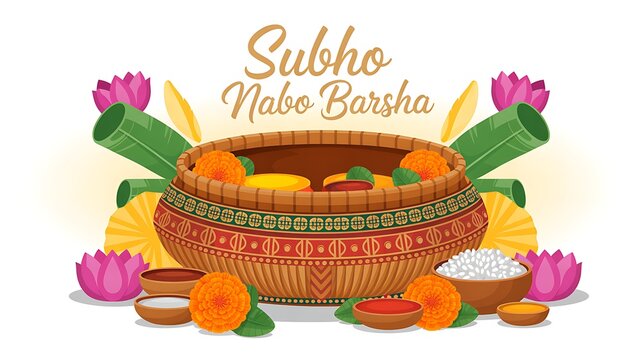 Kulo Poila Boisakher, Kulo front view Subho Nabo Barsha, Vector Kulo Vector illustration of Bengali New Year  Kulo, for a Happy New Year, marriage Kulo,