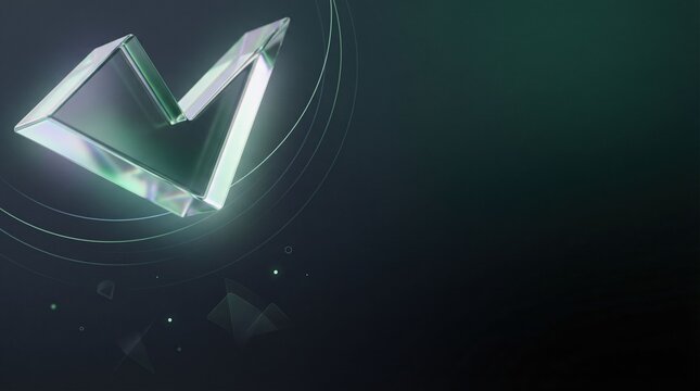 3D glass geometric letter M sculpture with neon glow in a dark gradient background &mdash; cinematic render, futuristic design