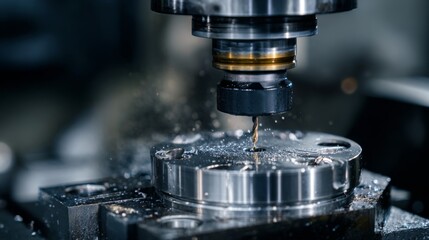 Precision Machining of Metal Parts: Close-Up Detail of an Operating CNC Machine in Action