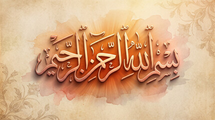 Arabic Calligraphy بسم الله in Warm Sunset Colors Vintage Style
