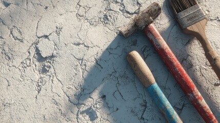 Close-Up View of Various Painting Tools on Textured Surface