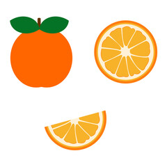 vector illustration of an orange, whole and slice