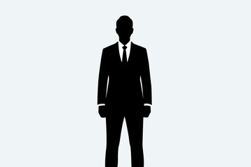 Silhouette of Businessman in Suit Standing Straight - Corporate Avatar Vector Icon