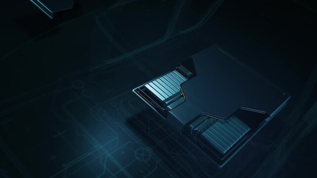 Holographic visualization of electric car chassis and battery.