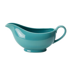 Turquoise ceramic gravy boat isolated on transparent background
