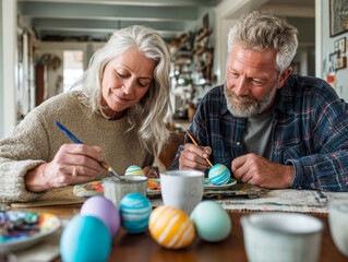 Couple Decorates Easter Eggs with Joyful Smiles