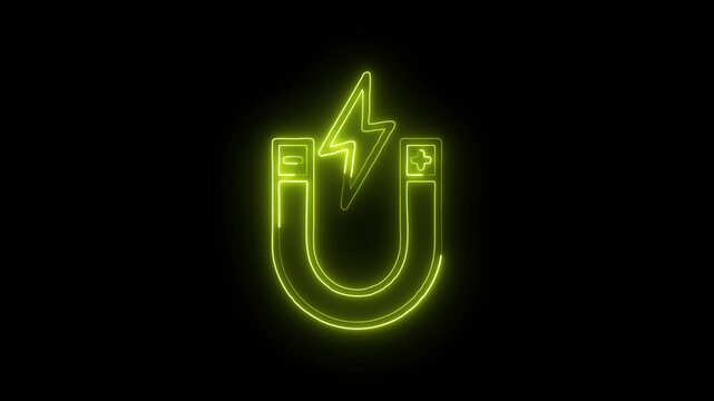 Glowing Neon Magnetic Icon Isolated on Black Background. HD Video Motion Graphic Animation