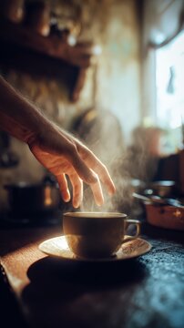 Steaming coffee cup
