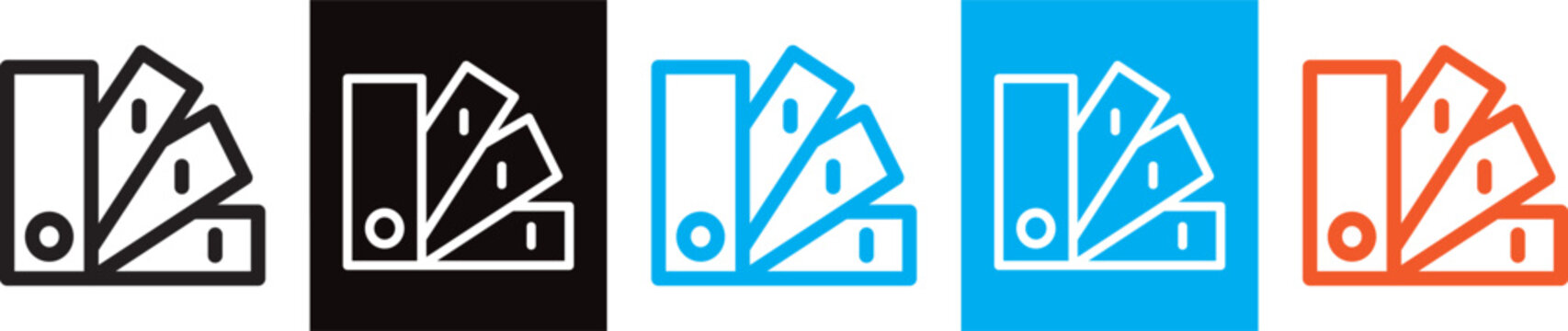 Color swatch book icons, printing industry symbols, paint color selection line art, creative graphic design and branding tool asset.