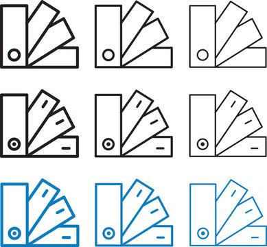 PriSwatchbook icon set, color palette guide symbols.Colorful swatchbook graphic icons, designer palette library shapes, minimalist printing and publishing design elements.
nt