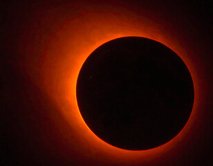 Obraz premium Full Solar Eclipse 3D Illustration, Dark Moon Covering Sun with Glowing Corona Space Background