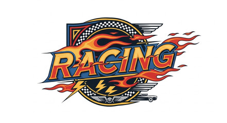 Racing Logo with Flames and Checkered Flag. © Sabir
