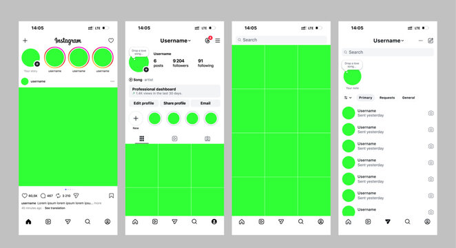 Instagram App UI Kit Screens with Logo Icons Set Social Media Interface Templates Editorial Use Only