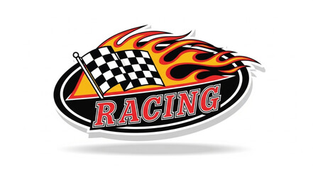 Racing Logo with Flames and Flag. © Sabir