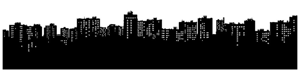 Black and white city silhouette isolated on transparent background © KRvisualPRO