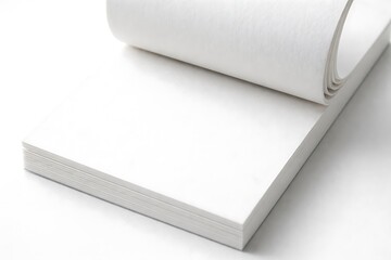 Blank White Paper Stack with Curling Page on White Background