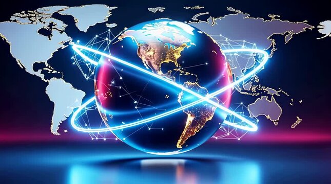 Futuristic digital globe with global connections and vector map  