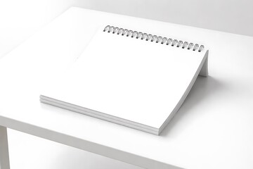 Blank Spiral Notepad or Desk Calendar on White Table with Copy Space