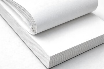 Stack of Blank White Paper with Curled Top Sheet