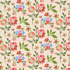 Trendy Floral Seamless Pattern with Terracotta Flowers, Earthy Botanical Repeat for Fabric, Wallpaper and Organic Design Template