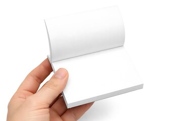 Hand Holding Blank Open Notepad with Empty Pages