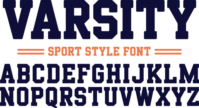 Varsity Sport Alphabet Vector, Collegiate Slab Serif Font Letters for T-shirt Design and Team Branding