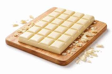 White Chocolate Bars on Wooden Board Isolated on White Background