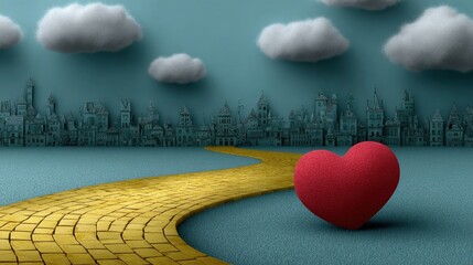 postcard red hearts by the yellow road