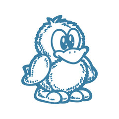 Cute young bird chick in blue color. Baby animal concept. Hand drawn style vector illustration for kid design, sticker, emblem