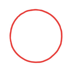 Red hand drawn scribble circle frame outline. Simple round line shape. Vector illustration for design element, border, accent