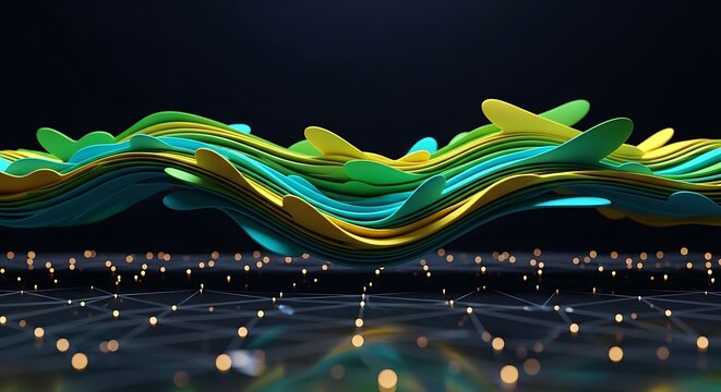 Vibrant abstract wave design with dynamic colors and flowing shapes