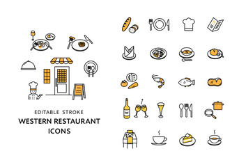 洋食店にまつわるアイコンセット（カラー）