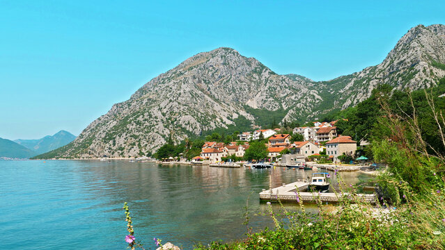 beautiful village by the lake with mountain, Montenegro