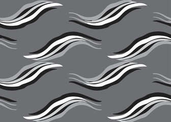 Fototapeta premium Seamless pattern with abstract wavy lines in black and white over a grey background texture.