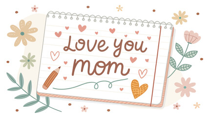 Obraz premium Heartfelt Mother's Day message with flowers and hearts