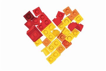Fototapeta premium Red and yellow lego heart vector illustration on white background, cute playful flat design
