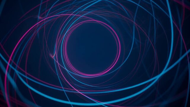 Abstract Neon Light Swirl Background with Blue and Pink Glowing Lines
