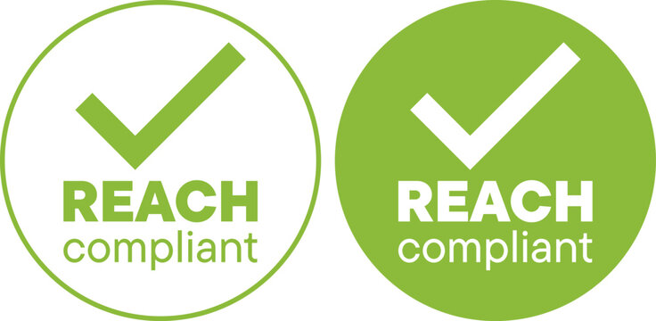 Green REACH compliant badge with checkmark designs presented in two styles