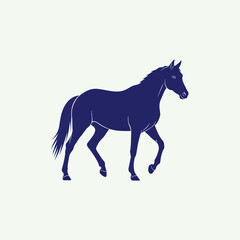 Obraz premium Dark blue silhouette of a running horse on a white background.