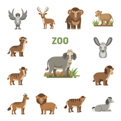 Fototapeta premium Collection of various cartoon animals at the zoo.