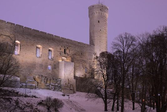 hermann watchtower on a cold winter night in Tallinn, Estonia 