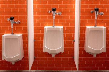 modern men's bathroom with 3 white urinals